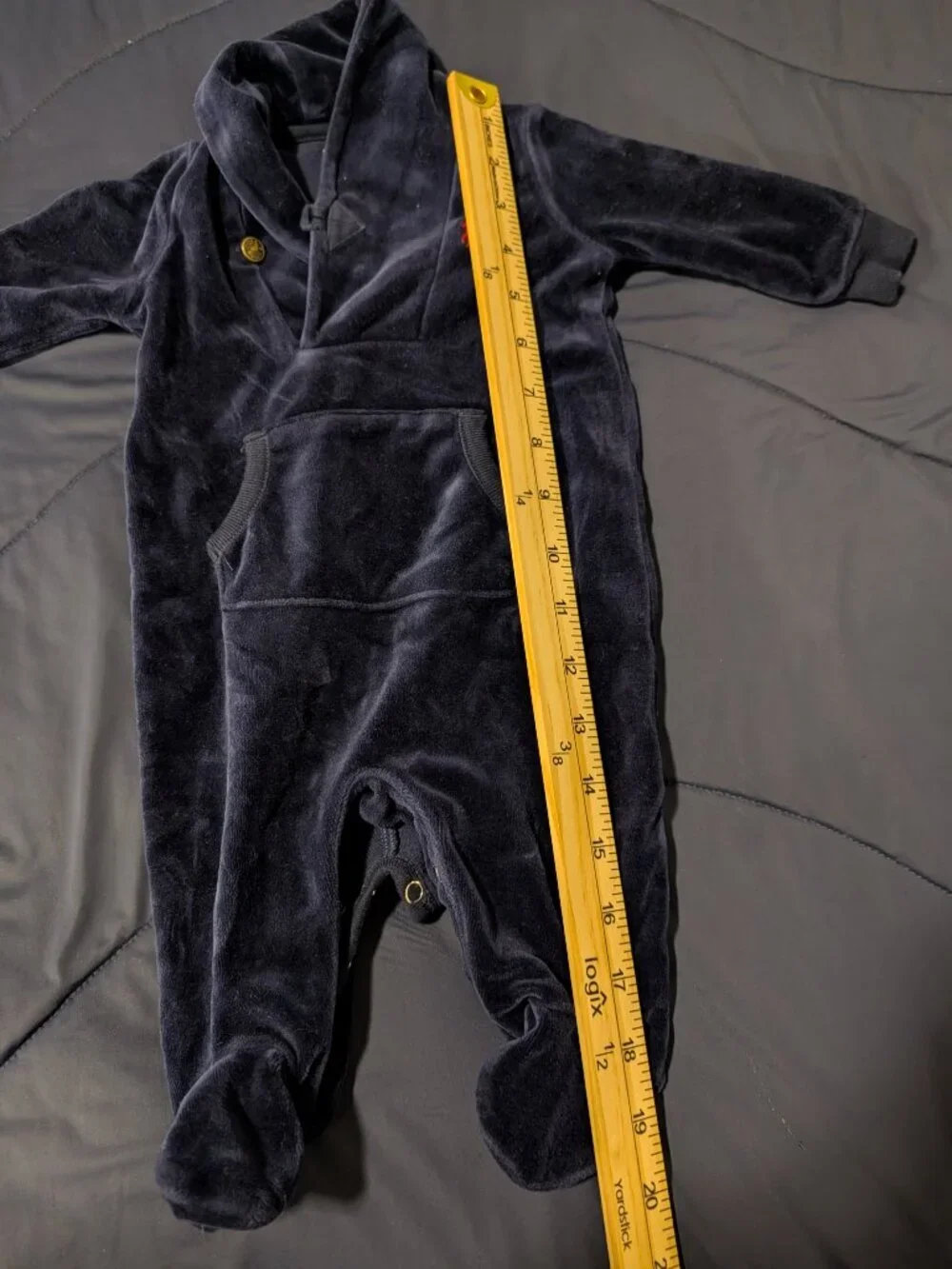 Ralph Lauren Baby Boys 3M Navy Blue Velour Footed One-Piece Coverall Romper